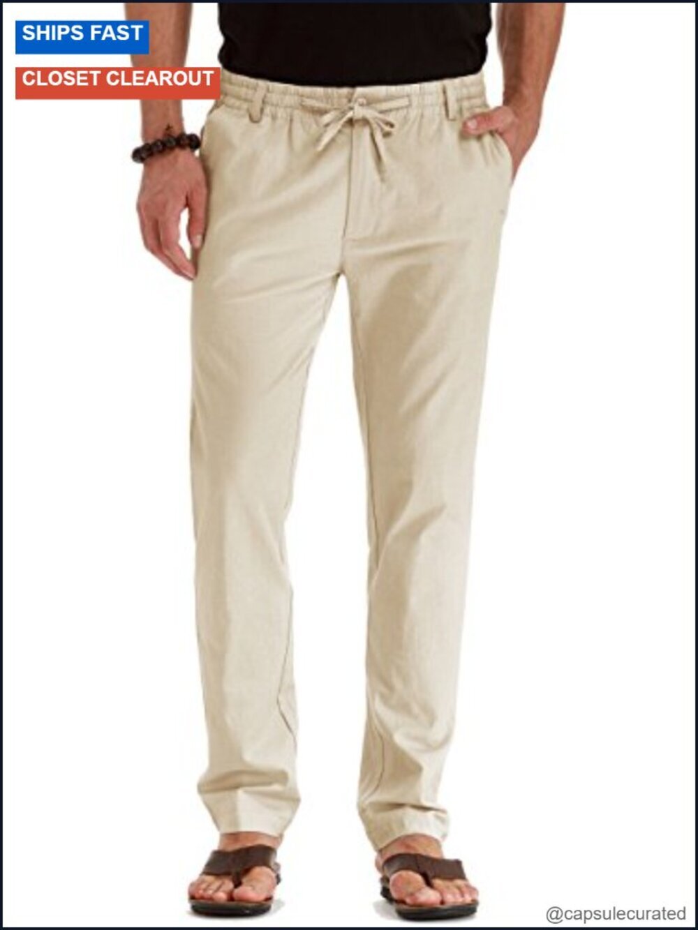 Linen Drawstring Casual Pants Elastic Waist Summer Beach Trousers